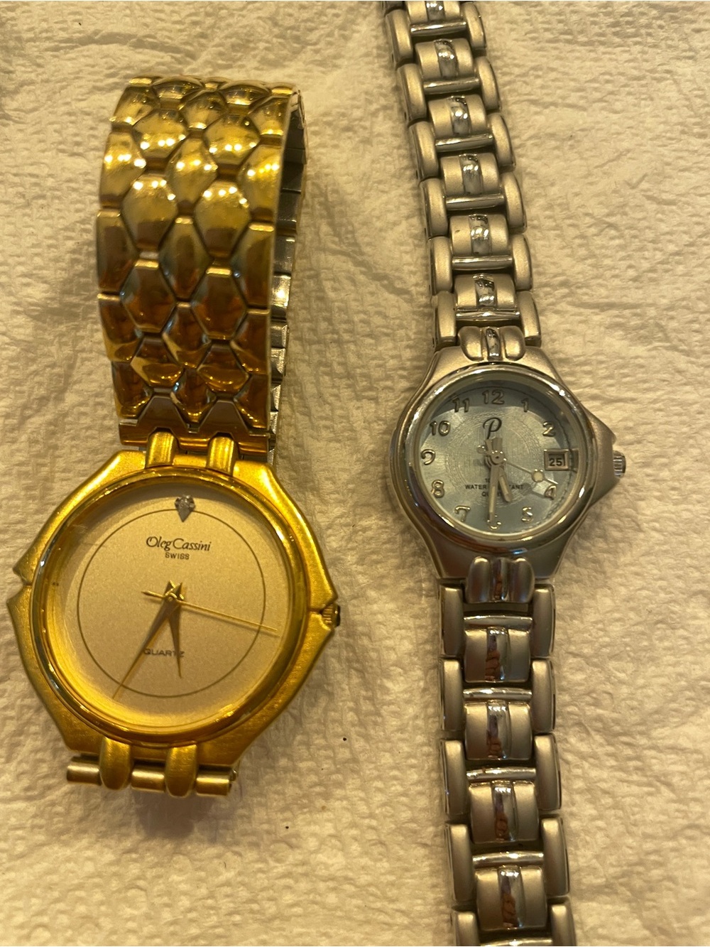Oleg Cassini Gold-Tone Bracelet Watch with Textured Band and Vanity Fair watch